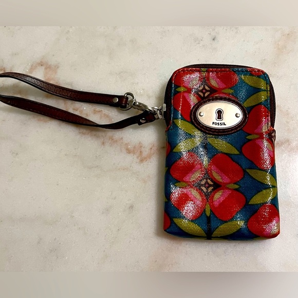 Fossil Key-Per Floral Coated Canvas Wristlet Wallet Top Zip - Picture 1 of 6